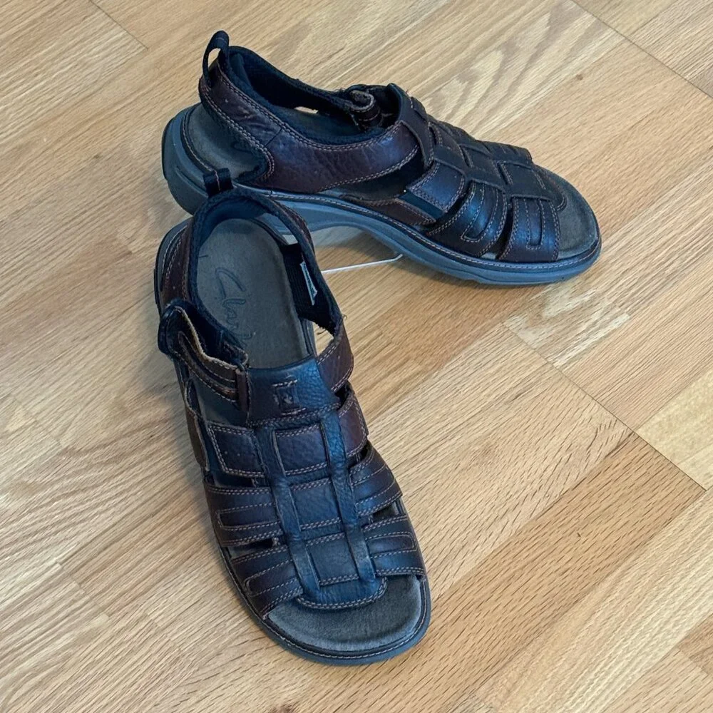 Clarks Men's Brown Leather Fisherman Sandals Size 11M